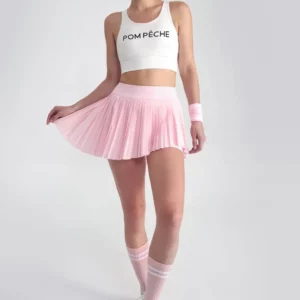 Pan Pleated 2-in-1 Side Pocket Pink Asymmetrical Pleated Skirt